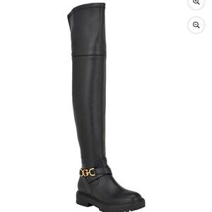 Guess Black Over-the-Knee Boots with Gold Accent